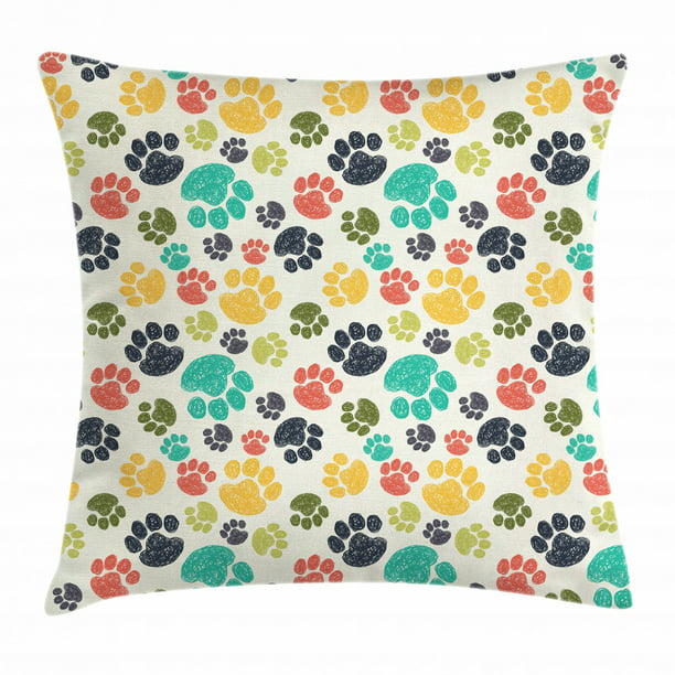 Animal Art For The Dog Lover Cute Paw Prints with Hearts Dog Mom On Green Background Throw Pillow 18x18 Multicolor 